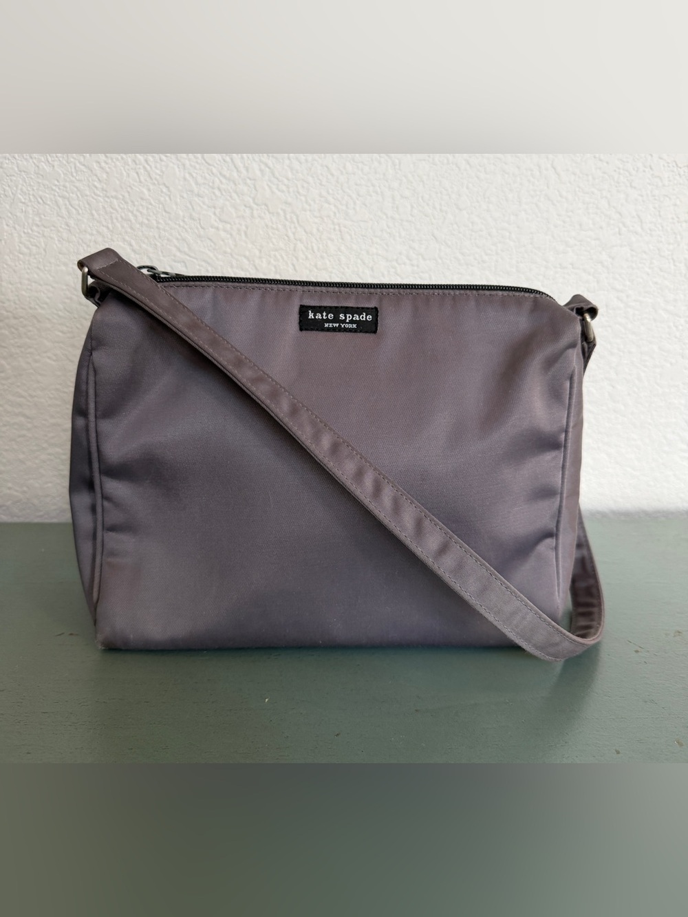 VTG 90s Kate Spade NY Minimalist Nylon Shoulder Bag - Slate Gray